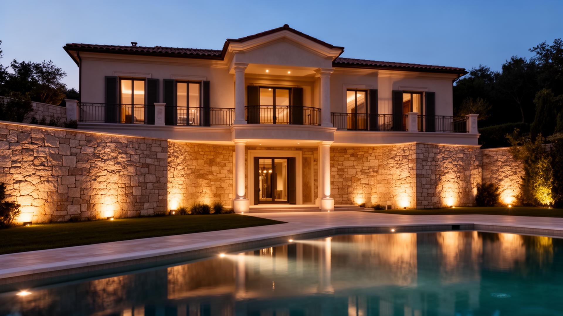 Villa con iluminación exterior